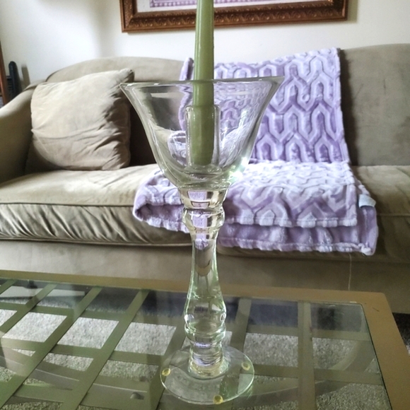 Rare VTG Mouthblown Glass Single 13" Candlestick Holder Space For Filler - Picture 1 of 5